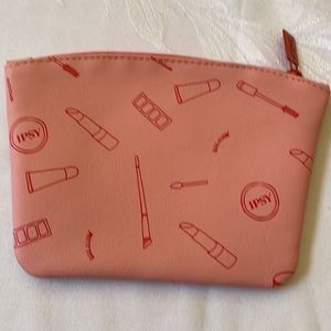 Ipsy pink lipstick brush lip balm pattern cosmetic travel Bag